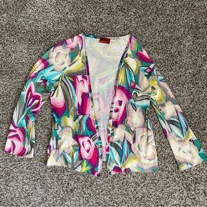 Missoni Cashmere/Silk Cardigan Women's M Teal Pink Floral Juliet Sweater Italy